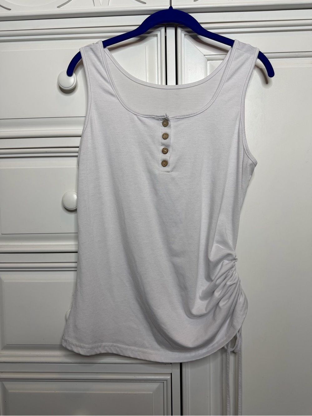 Women’s White Ruched Side Tie Tank Top – Size XL